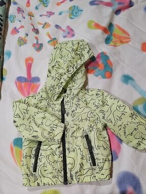 Cat & Jack Light Green Dinosaur Print Hooded Wind Breaker